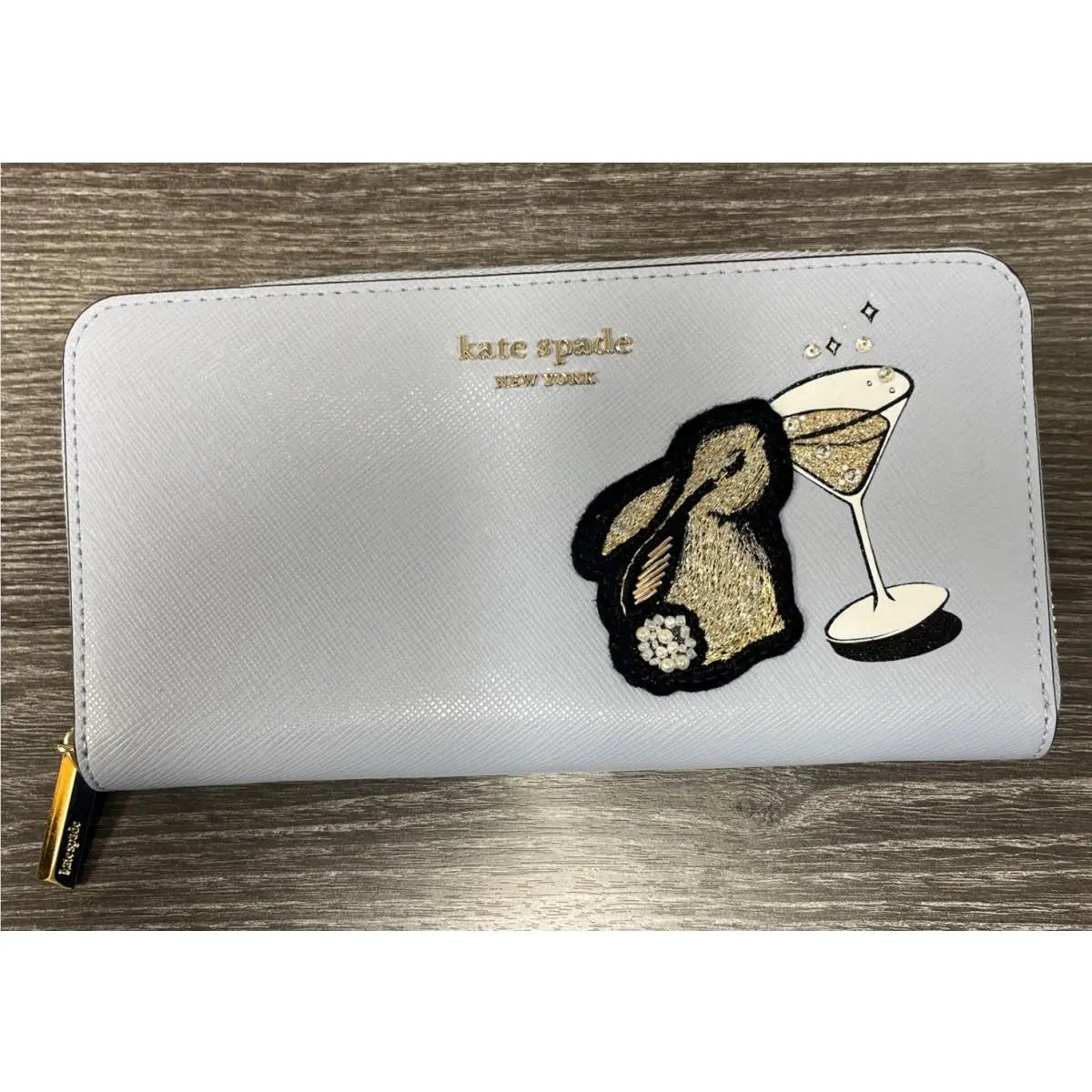 Kate Spade Bun Bun Bunny Long Continental Wallet New Bunny W/ Martini Glass