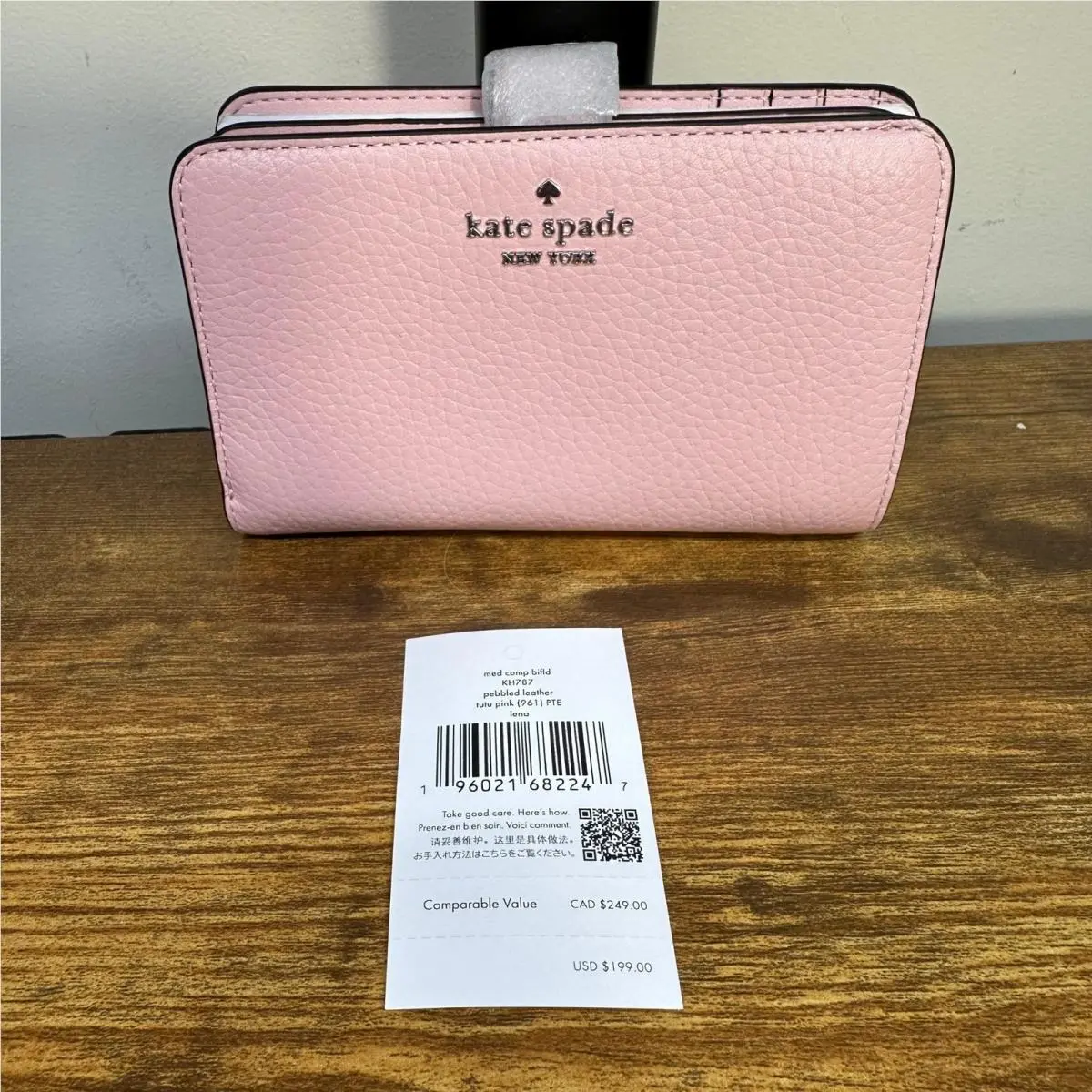 Kate Spade Lena Medium Compact Bifold Wallet Tutu Pink Pebbled Leather KH787