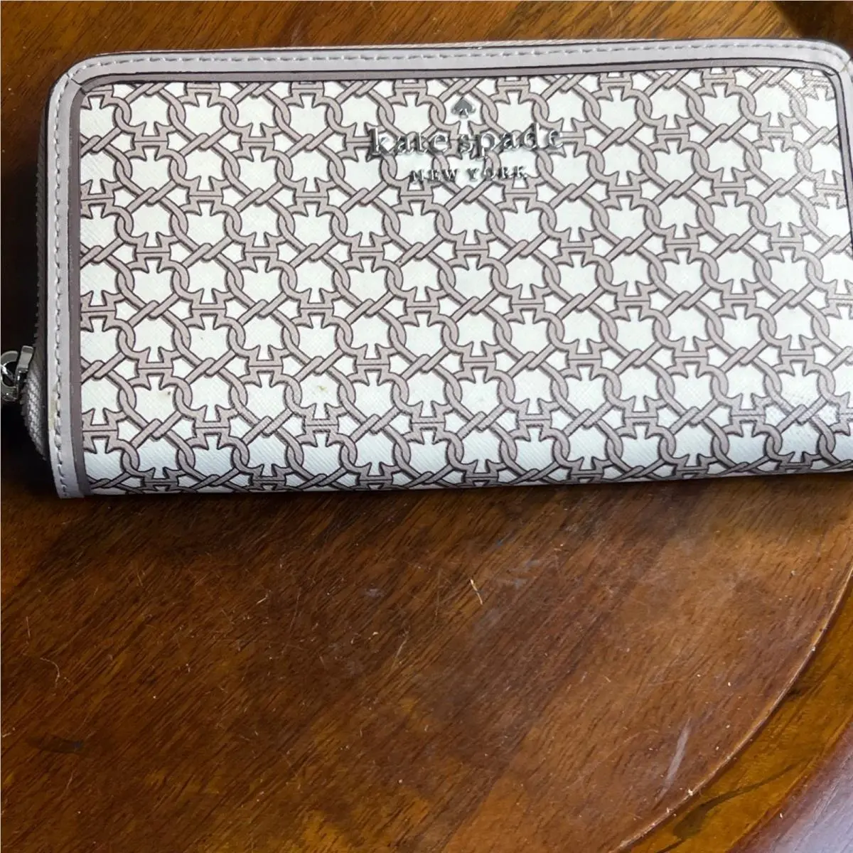 New Kate Spade Wallet Zip Around Womens Spade Continental Taupe Cream Zip Around