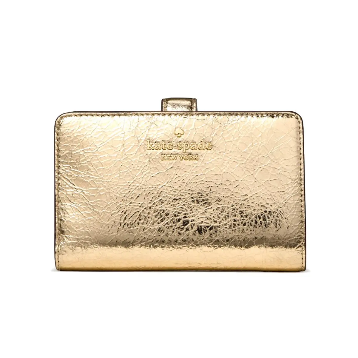New Kate Spade Metallic Medium Bifold Wallet Gold