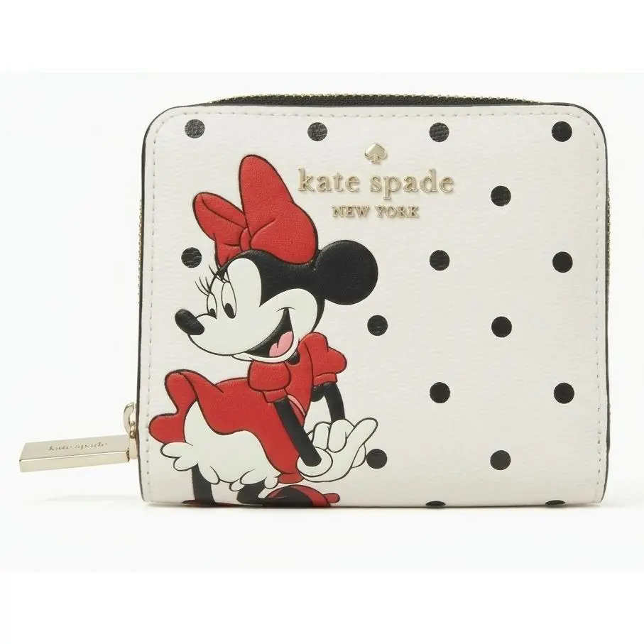 Disney x Kate Spade Minnie Mouse Small Zip Around Wallet White Polka Dot
