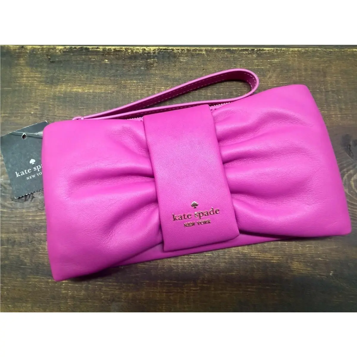 Kate Spade Millie Bow Medium Wristlet Magenta Pink Leather KC594
