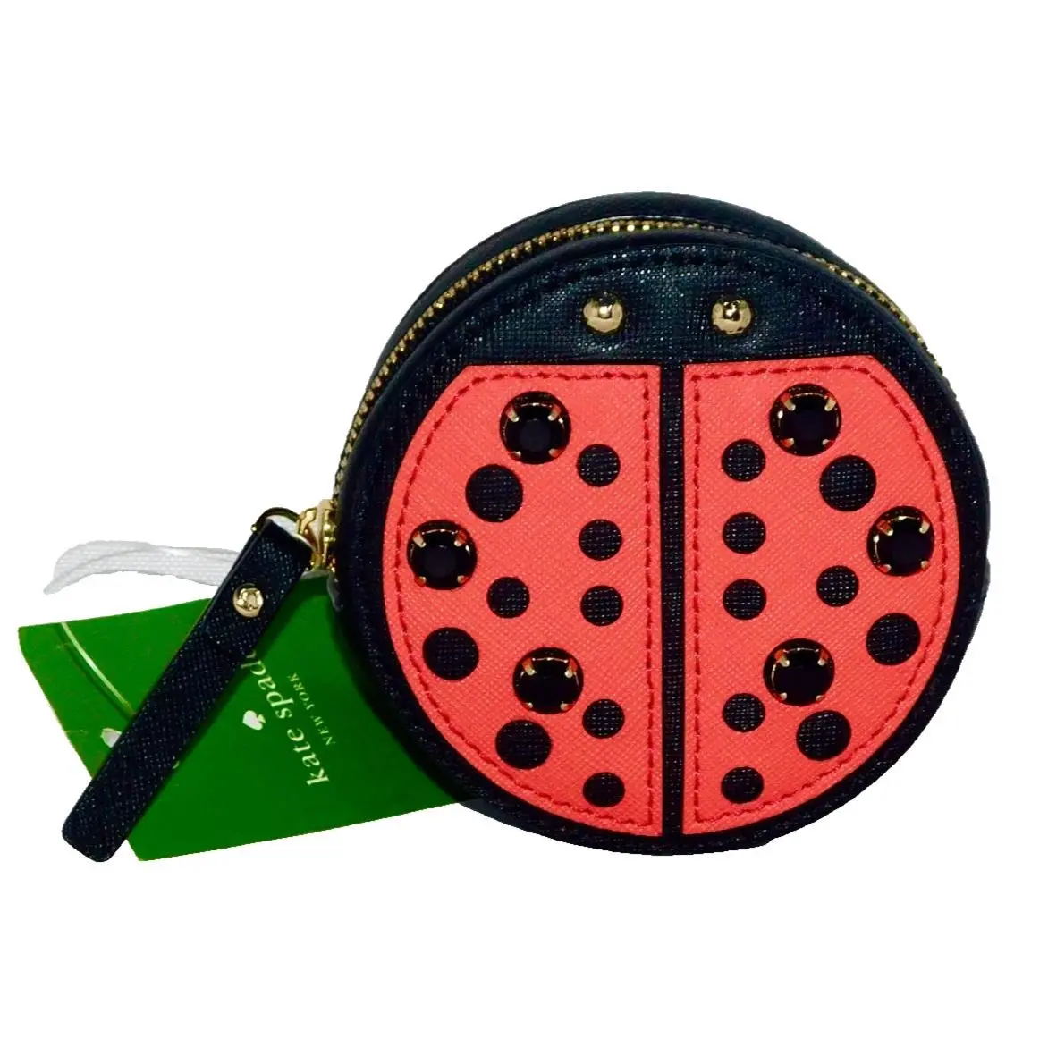 Kate Spade Spring Forward Lady Bug Coin Purse Black Geranium Red Gift