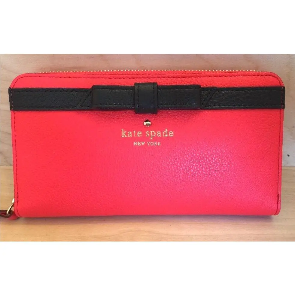 Kate Spade York Cobble Hill Bow Lacey Continental Wallet Geranium Zip Around