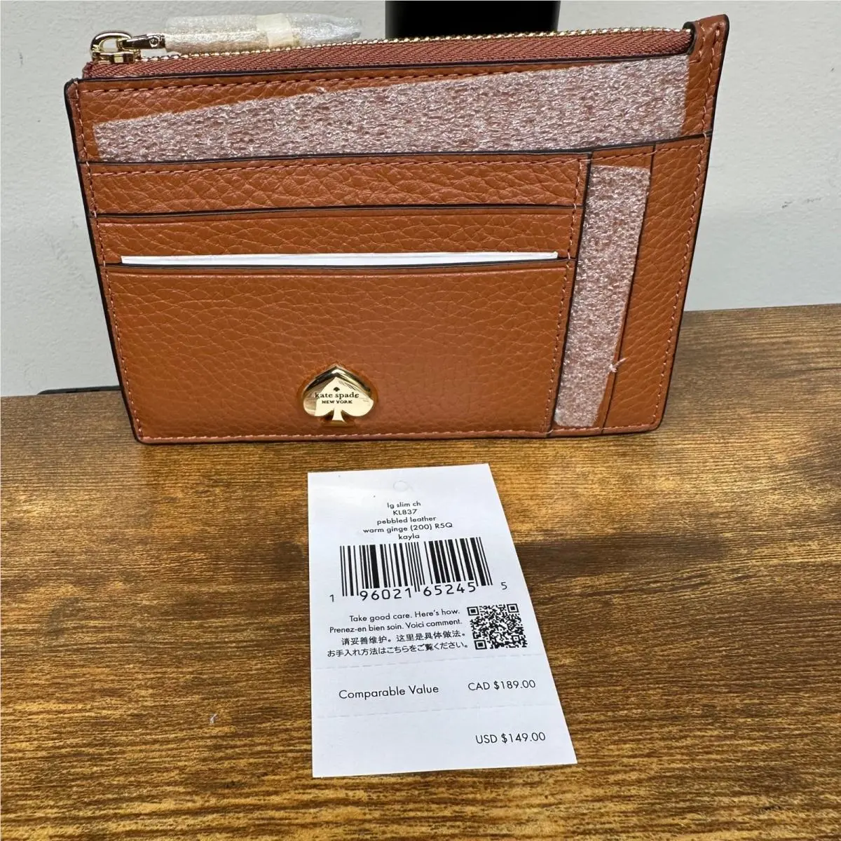New Kate Spade Kayla Large Slim Card Holder Warm Ginger Pebbled Leather KL837