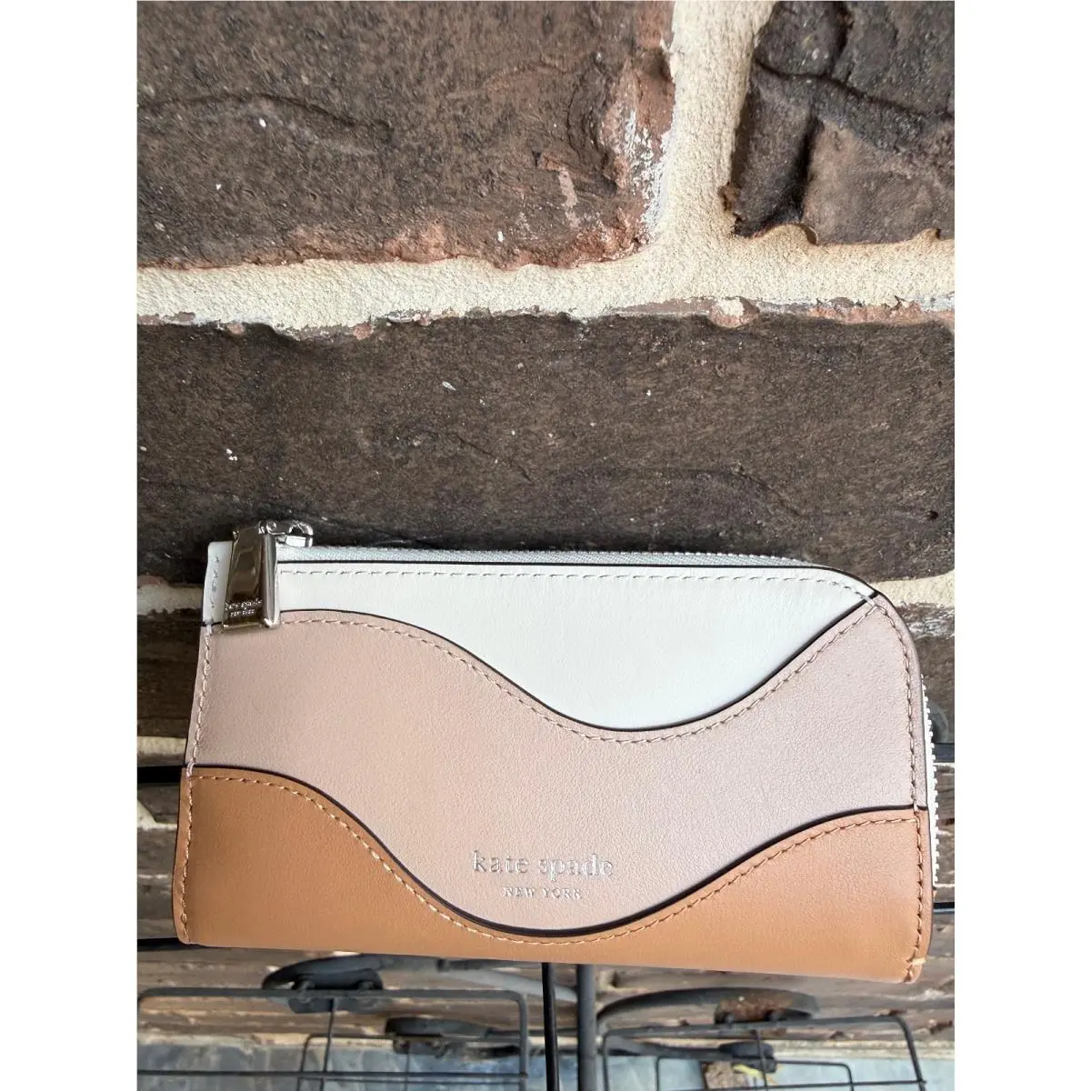 Kate Spade Devin Small Slim Bifold Wallet Garden Soil Multi Brown Tan