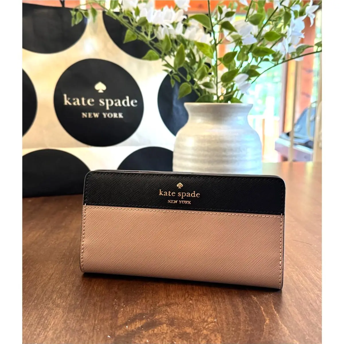 Kate Spade Madison Large Slim Bifold Wallet - Toasted Hazelnut / Black