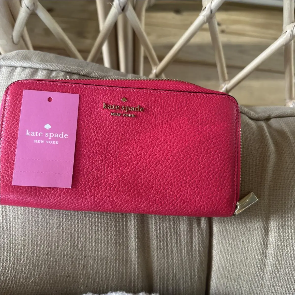 Kate Spade Neda Grey Street Geranium Leather Zip Around Wallet WLR00392 Bikini