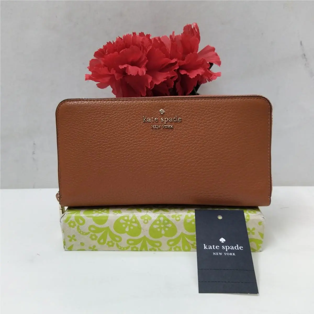 Kate Spade New York Large Continental Brown Leather Zip Around Wallet