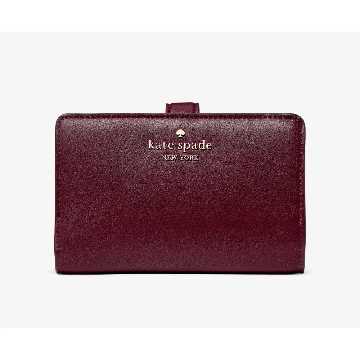New Kate Spade Floral Interior Medium Bifold Wallet Smooth Leather Grenache