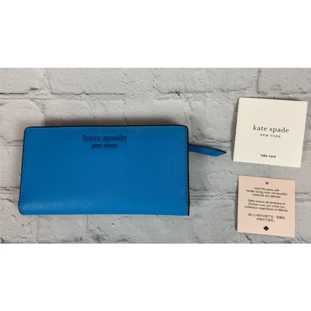 Kate Spade New York Cameron Blue Saffiano Leather Logo Wallet New