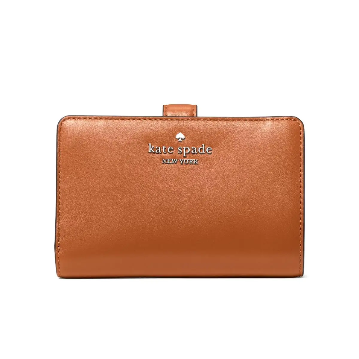 New Kate Spade Medium Compact Bifold Wallet Smooth Leather Warm Gingerbread