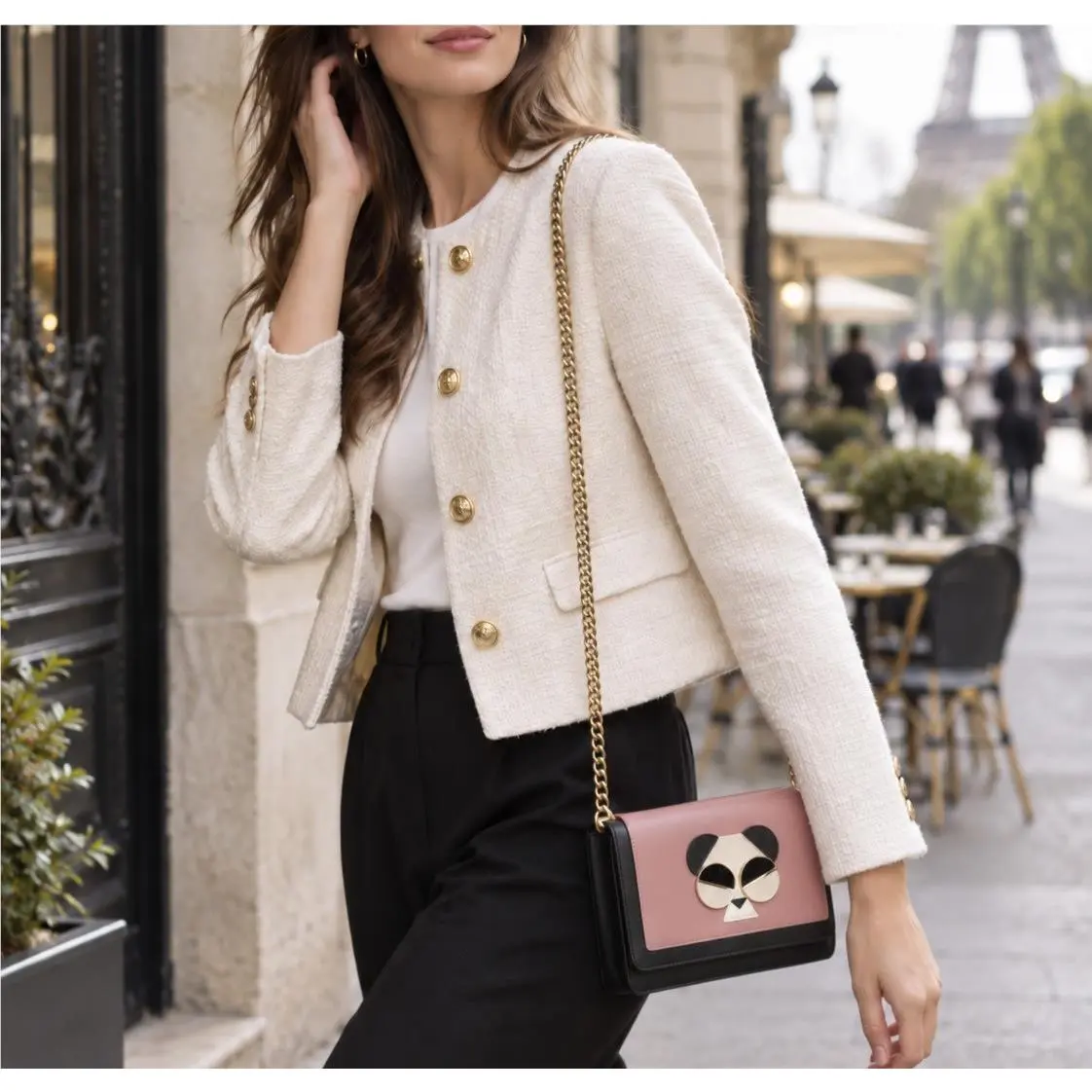 Kate Spade Tinted Rose Panda Leather Chain Crossbody Wallet Bag