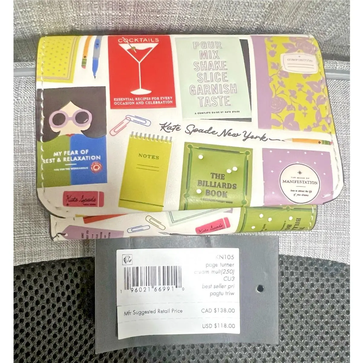 Kate Spade Page Turner Book Card Case Trifold Compact Wallet Cream Cute