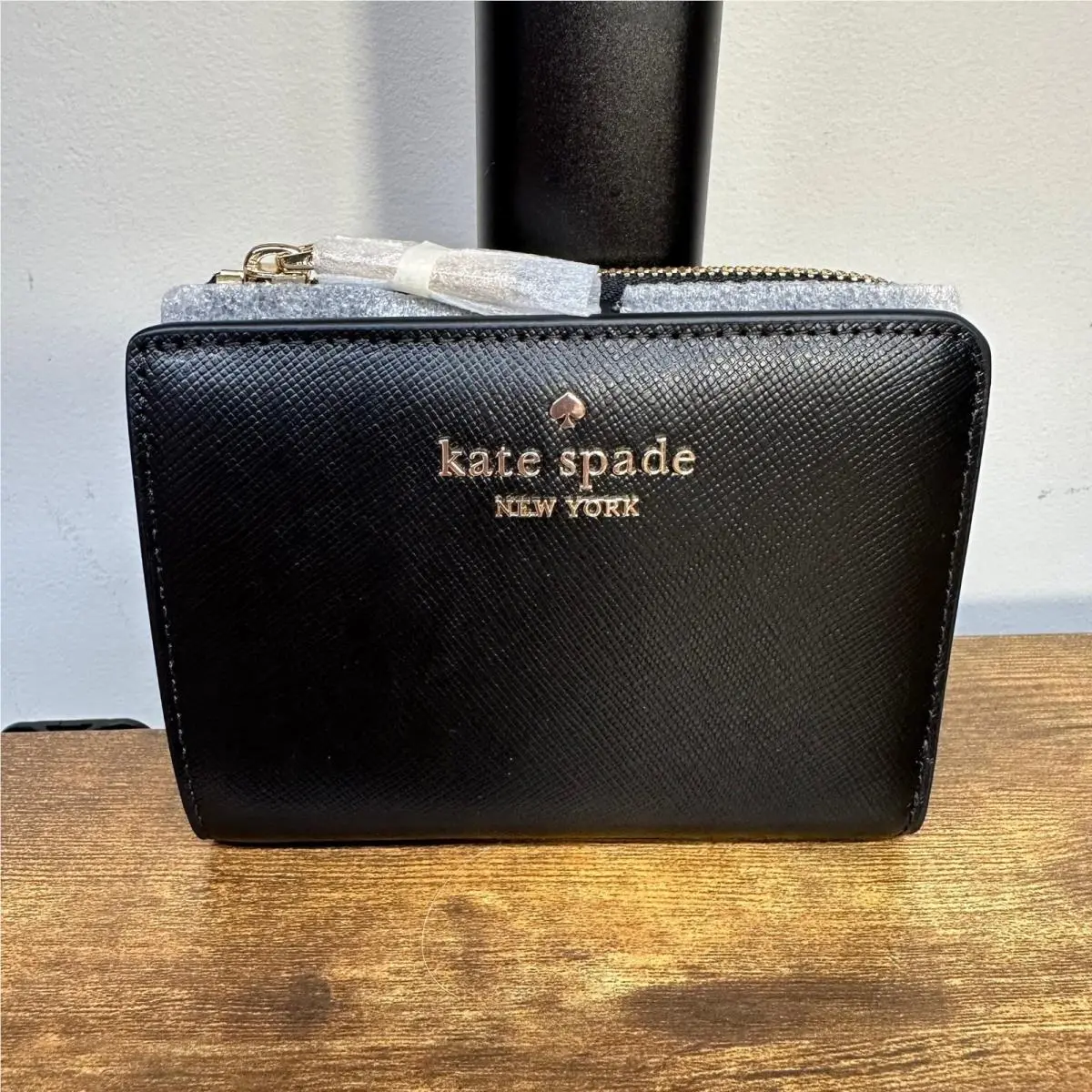 Kate Spade Madison Small L-zip Wallet Black Saffiano Leather KH615