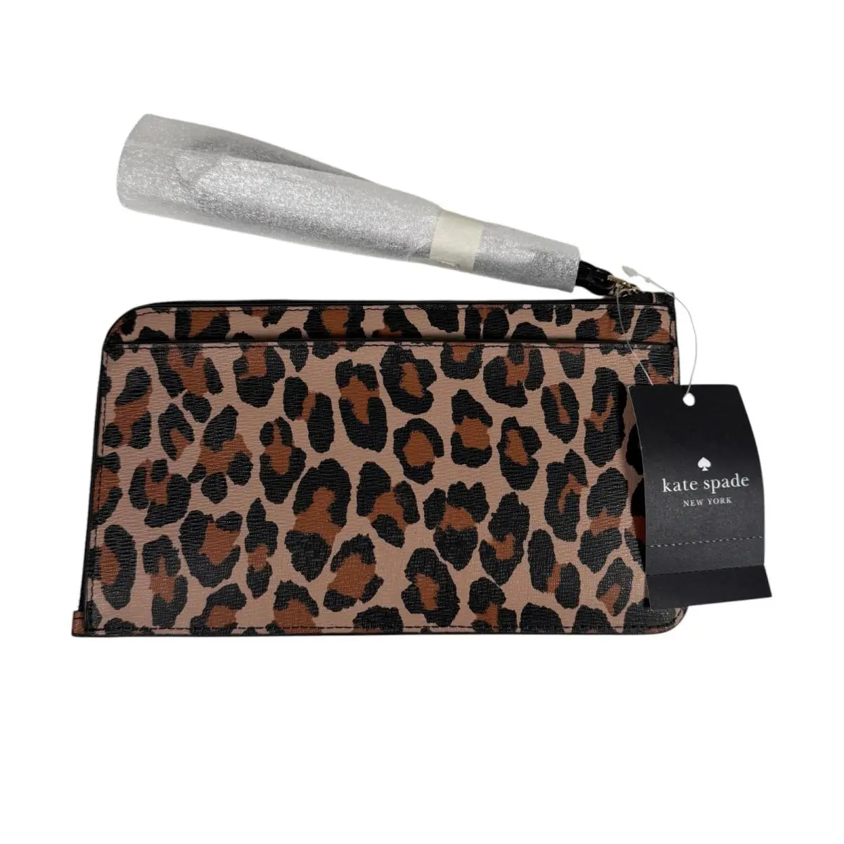 Kate Spade Womens Lucy Medium L-zip Wristlet Spotted Leopard Brown Wallet