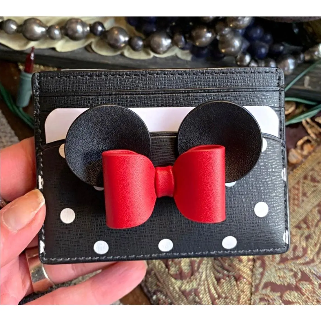 Kate Spade New York Minnie Mouse Polka Dot Card Wallet Red Bow