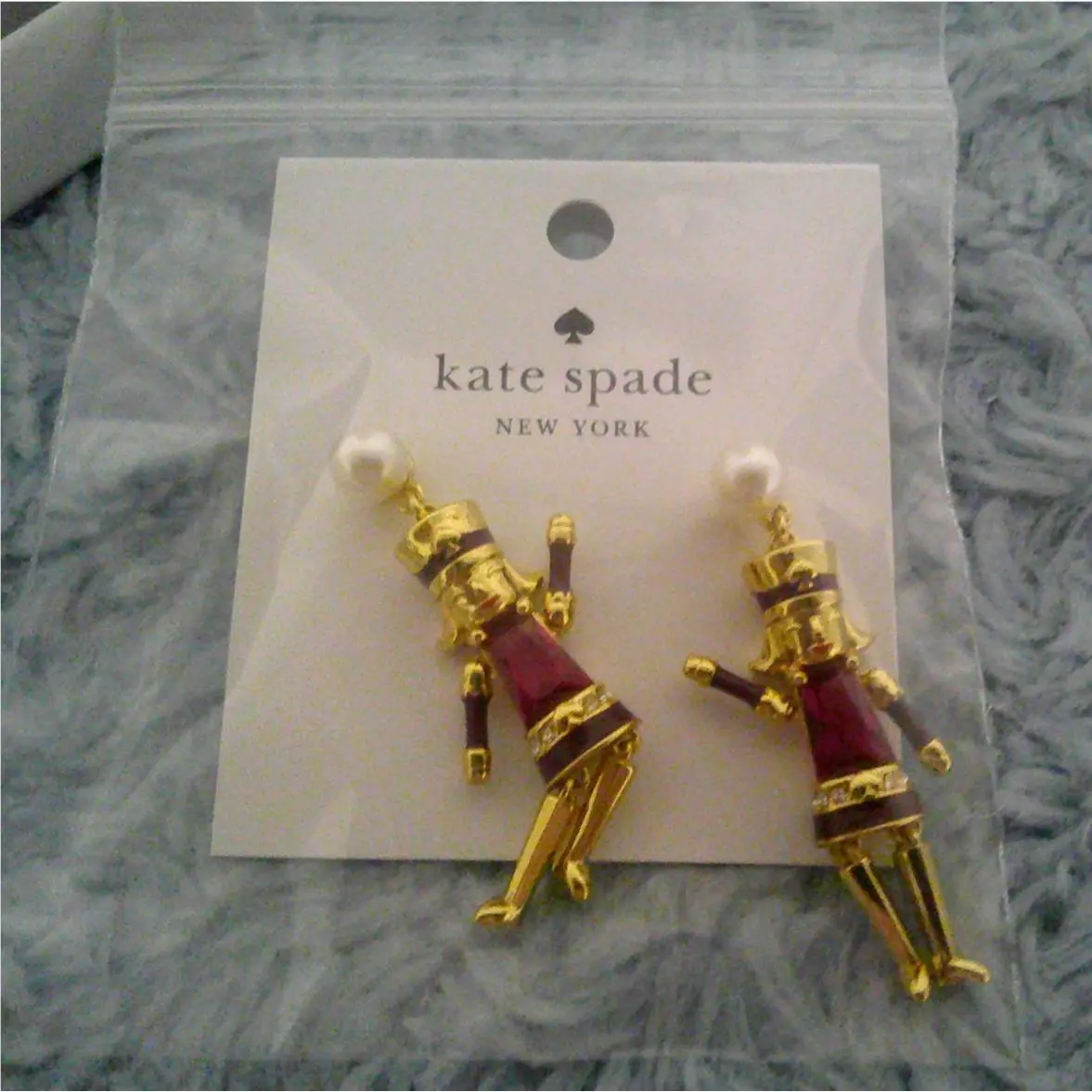 Kate Spade NY Holiday Earrings OH What Fun Movable Nutcracker Cubic Zirconia