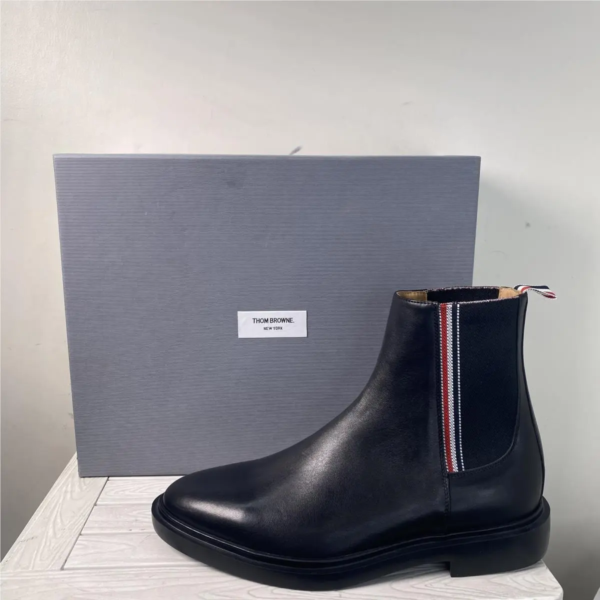 Thom Browne Mens Size US 9 EU 42 Novelty Leather Chelsea Boots Black Rubber Sole