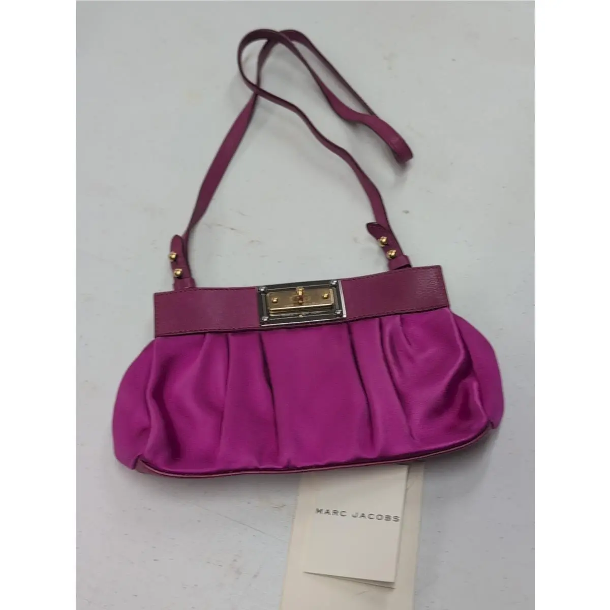 Marc Jacobs Fushia Pink Satin and Leather Crossbody Clutch Shoulder Bag Magnetic