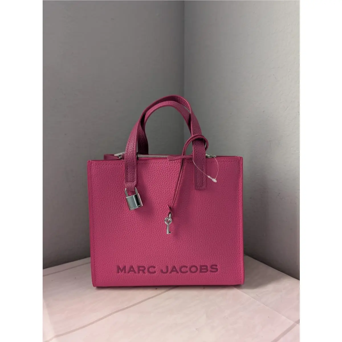 Marc Jacobs Mini Grind Pebbled Leather Satchel Crossbody In Magenta Multi