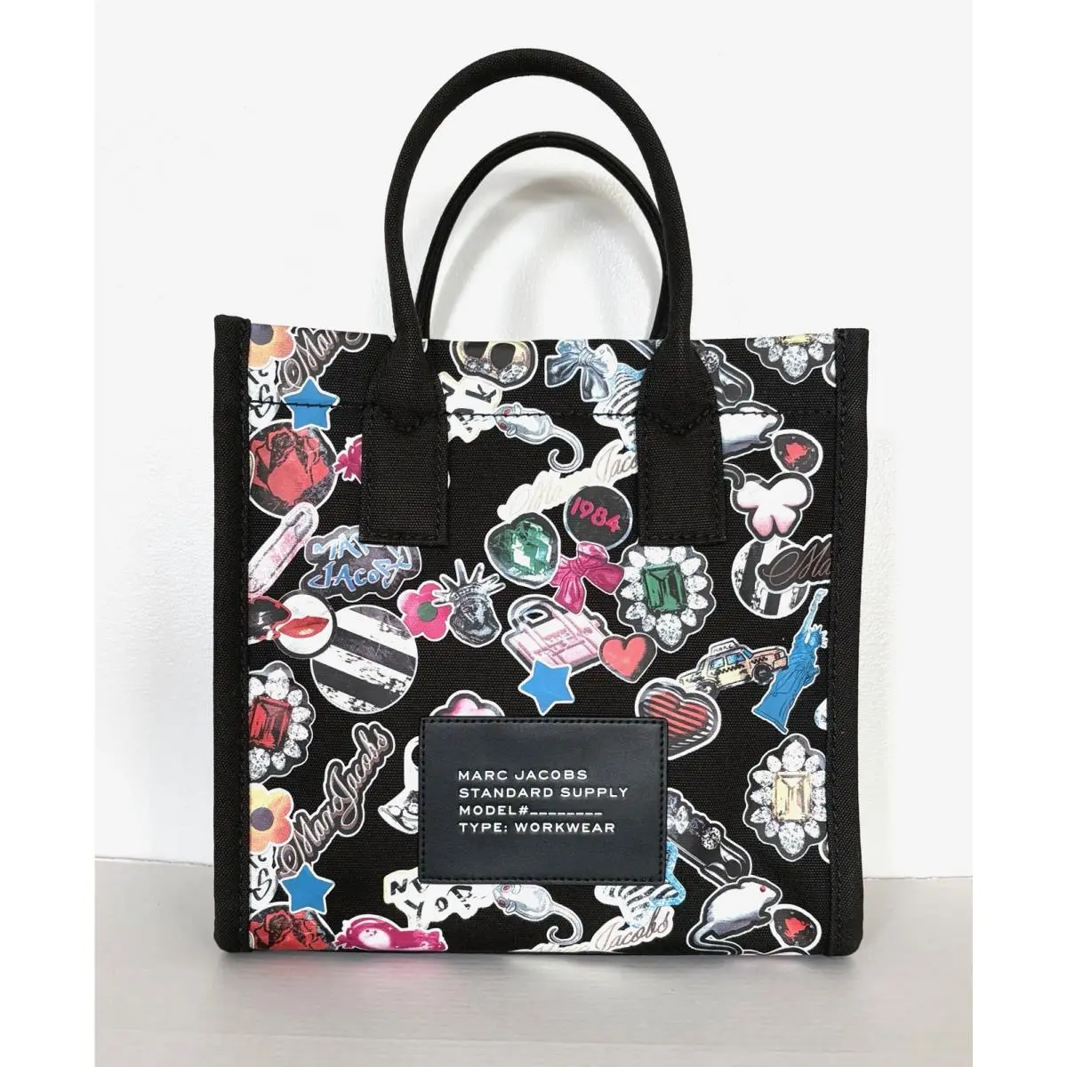 Marc Jacobs Cotton Canvas Graphic Sticker-print Medium Tote Black Multi