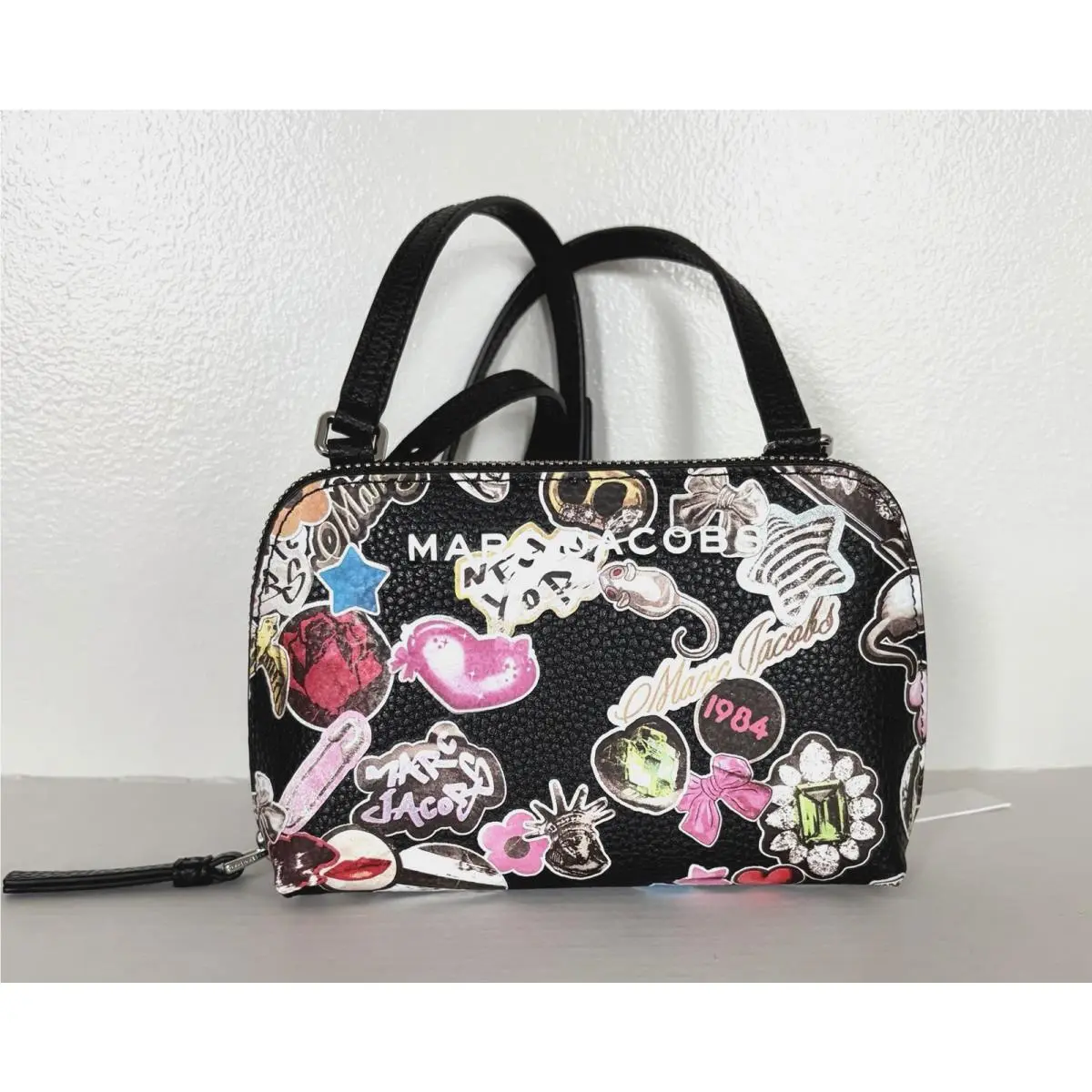 Marc Jacobs Small Crossbody Pebble Leather Graphic Sticker Print Black Multi