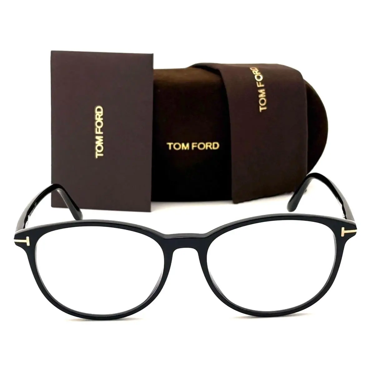 Tom Ford Eyeglasses TF5810-B 001 Round Shiny Black/gold Accents 53-16