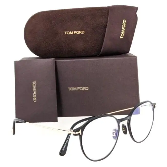 Tom Ford Eyeglasses TF5866-B 002 Matte Black with Gold Temples 52-19