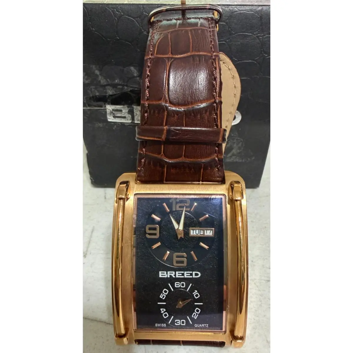 Breed Men s Aston Watch Rose Gold Brown Croc Embossed Leather Band