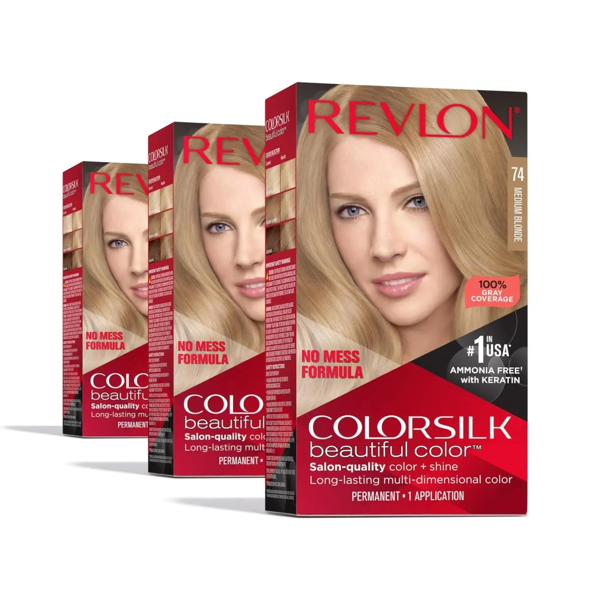 Colorsilk 3D Medium Blonde Hair Dye 4.4 Fl Oz Pack of 3 Permanent Color by Revlon