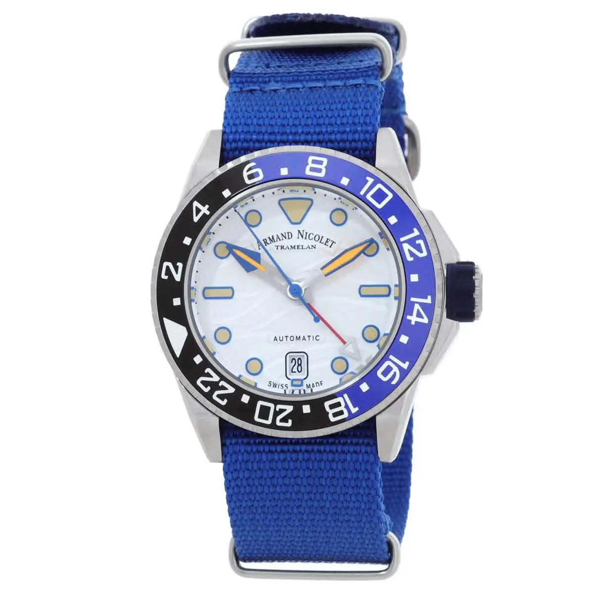 Jsh Gmt Automatic Silver Dial Batman Bezel Men`s Watch by Armand Nicolet