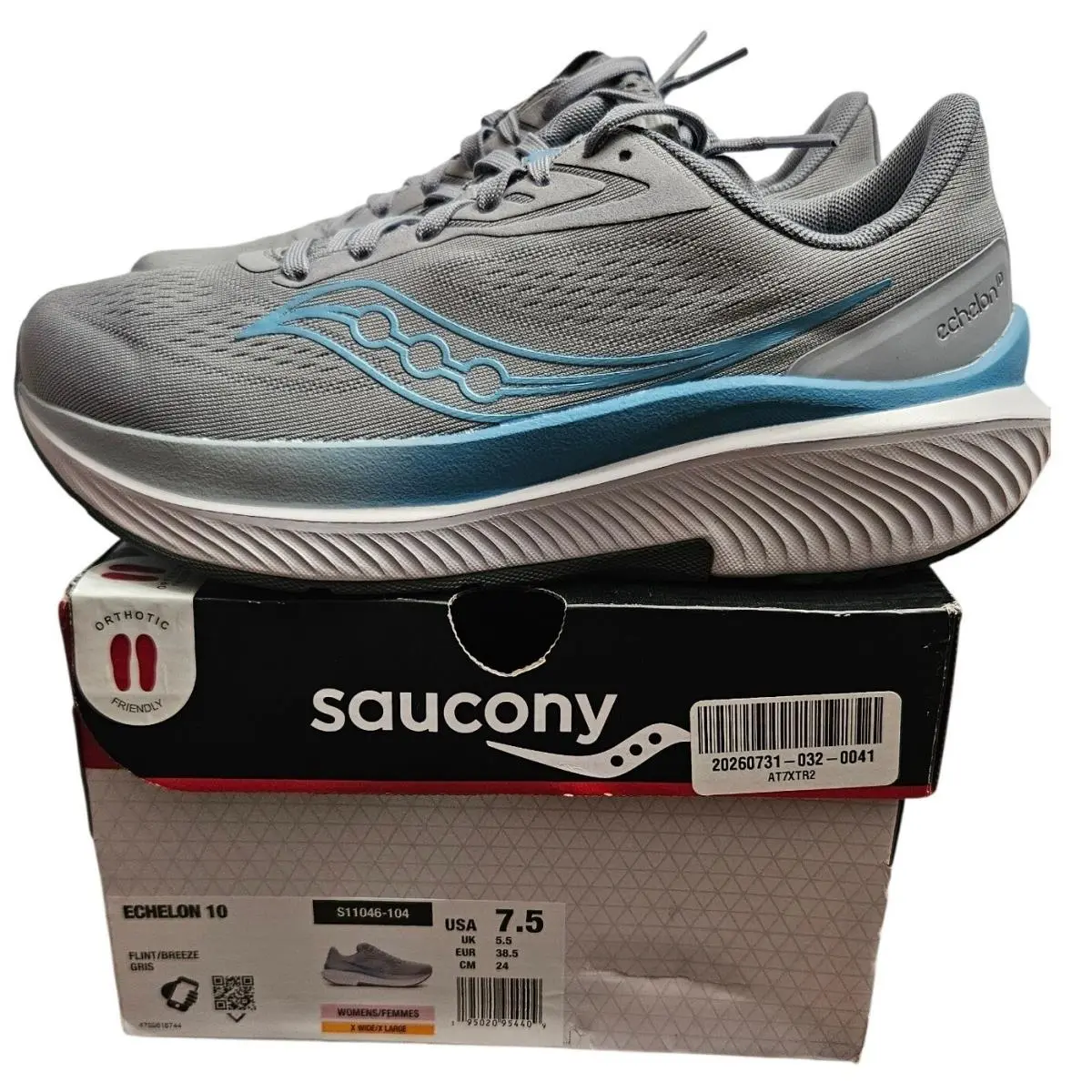 Saucony Echelon 10 Womens 7.5 X-wide Flint Breeze Gris Running Shoes S11046-104