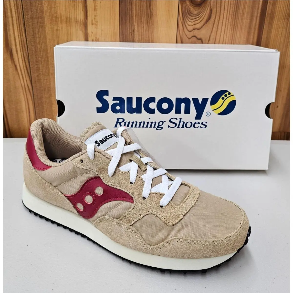 Saucony Dxn Trainer Vintage Tan/red Men`s Running Shoes Size 7.5
