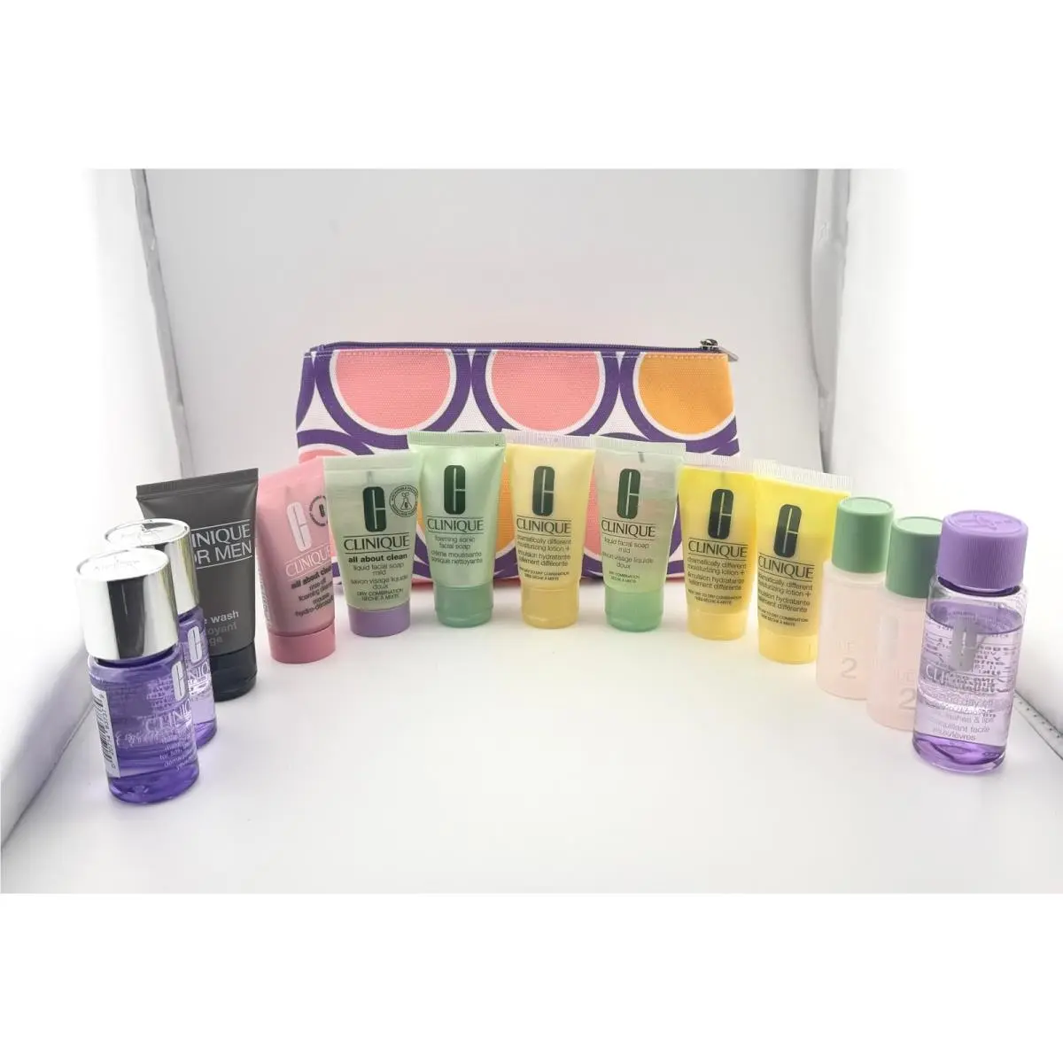 Clinique 14pc Travel Size Skincare Set Face Wash Moisturizer Makeup Remover Bag