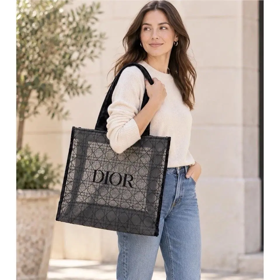 Dior Beauty Black Mesh Velvet Large Tote Bag Shoulder Shopper Gwp