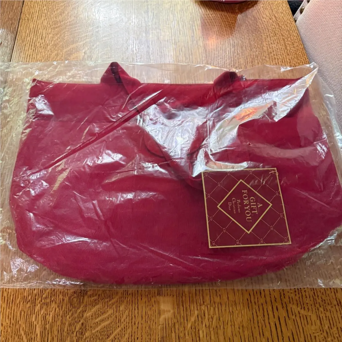 Vintage Christian Dior Parfums Red Canvas Large Tote Travel Handbag 18 x 14