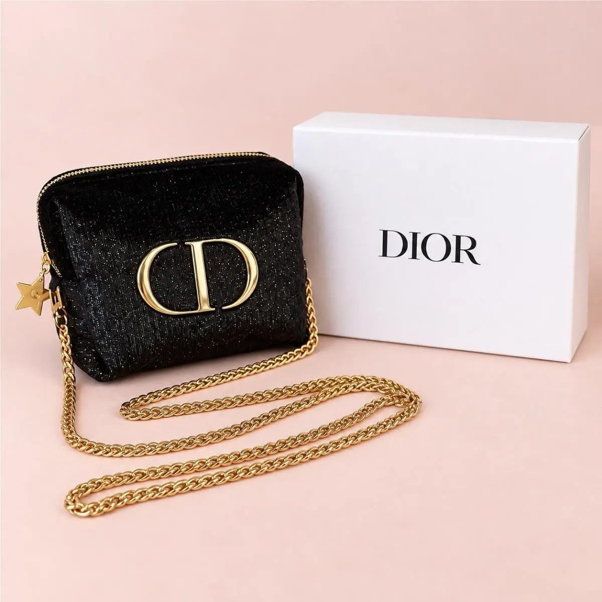 Beauty Black Shimmer Gwp Cosmetic Pouch Crossbody Bag Gold Strap by Dior