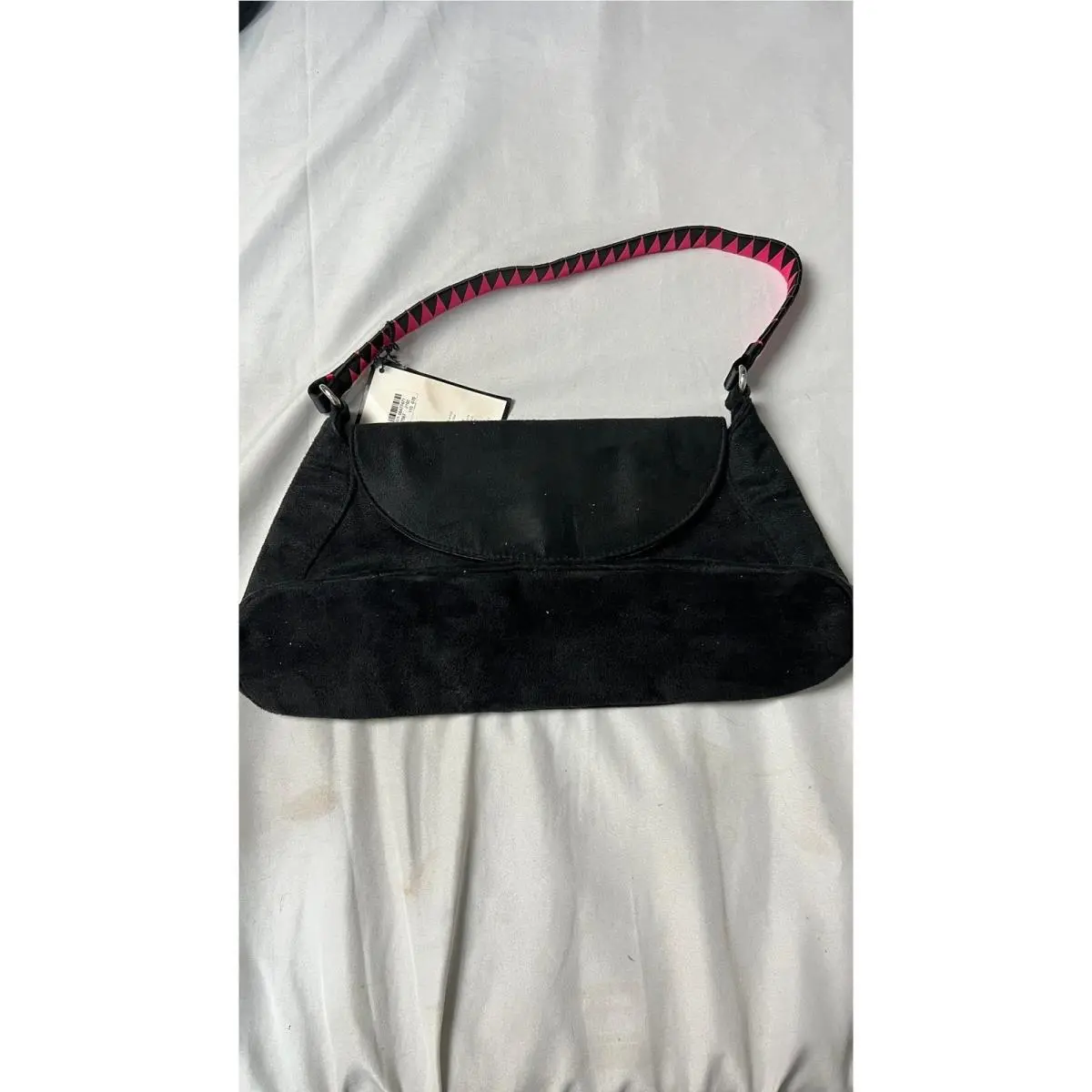 Victorias Secret Black Suede Shoulder Bag Pink Geometric Strap Y2K
