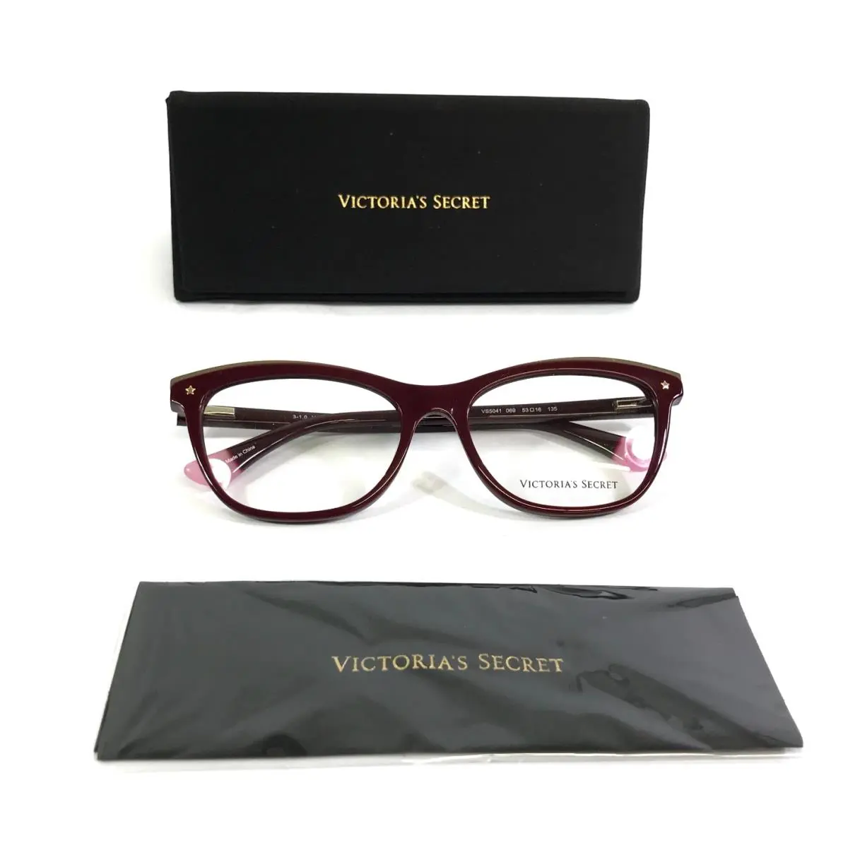 Victoria`s Secret Eyeglasses Frames VS5041 069 Burgundy Gold Cat Eye 53-16-135 by Victoria's Secret