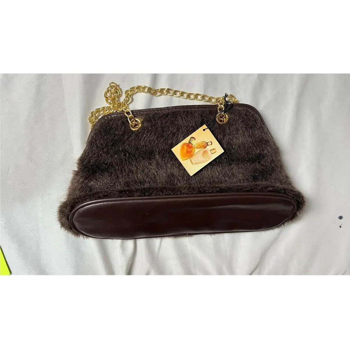 Victorias Secret Rapture Brown Fur Gold Chain Shoulder Bag Evenin Purse