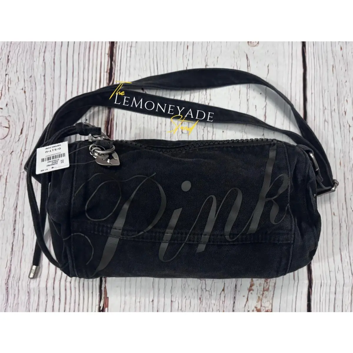 Victoria`s Secret VS Pink Black Canvas Rolled Duffle Shoulder Bag - Viral Sensation