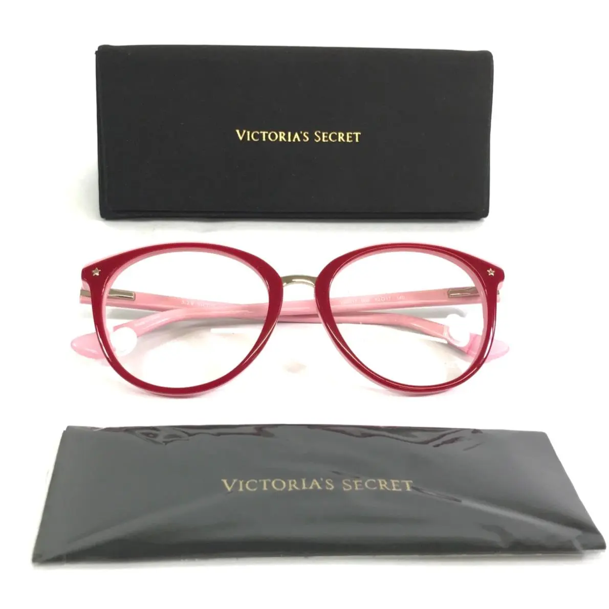 Victoria`s Secret Eyeglasses Frames VS5017 069 Dark Red on Pink Round 52-17-140