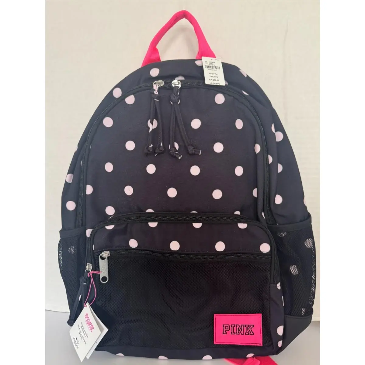 Victoria`s Secret Pink Campus Backpack 18L Black Polka Dot Pink Bookbag by Victoria's Secret