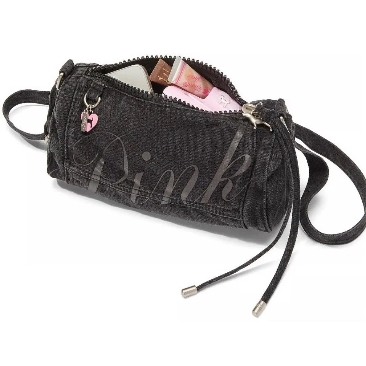 Victoria`s Secret VS Pink Black Canvas Rolled Duffle Shoulder Bag - Viral Sensation by Victoria's Secret