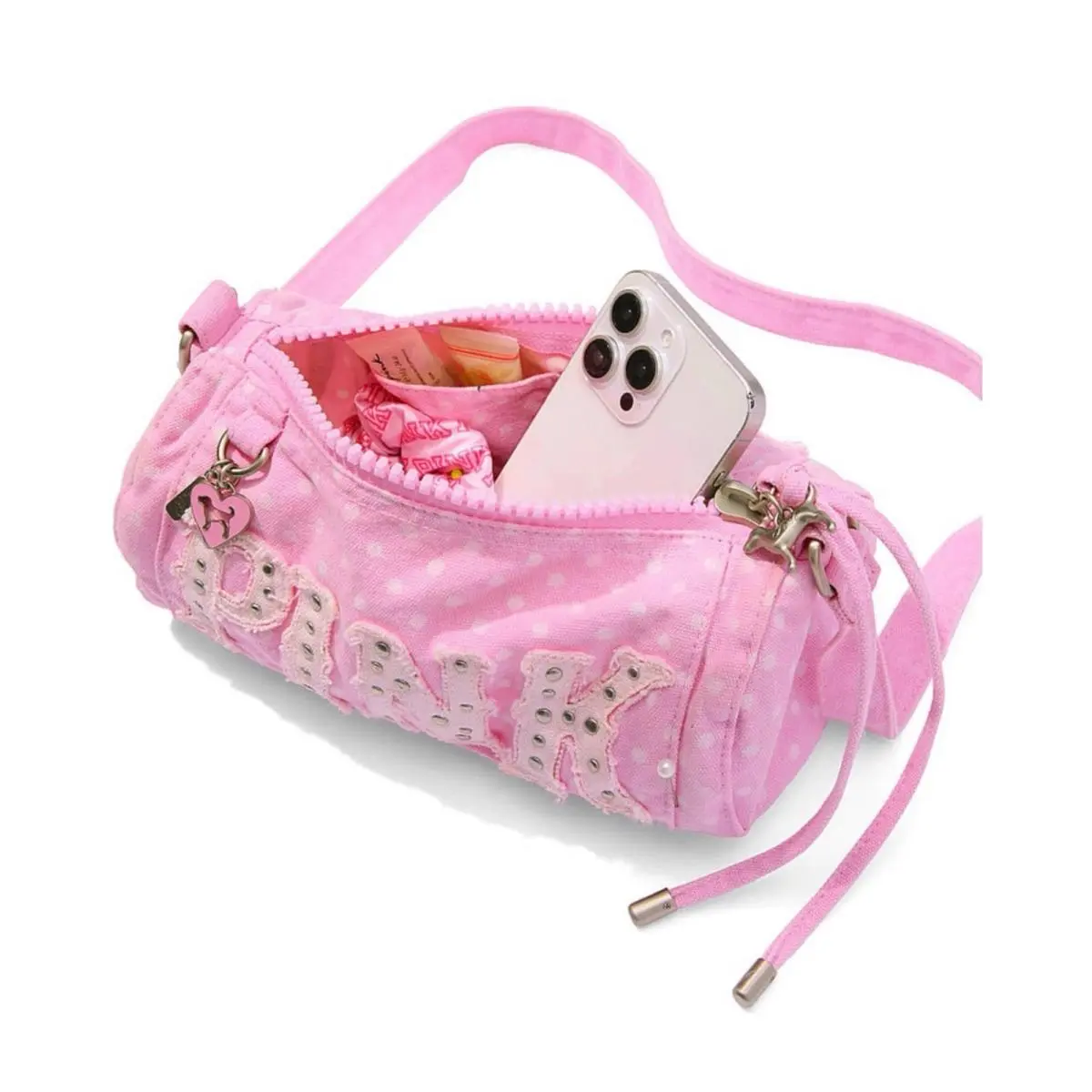 Victoria’s Secret Pink Classic Pink Dot Canvas Rolled Duffle Shoulder Bag by Victoria's Secret