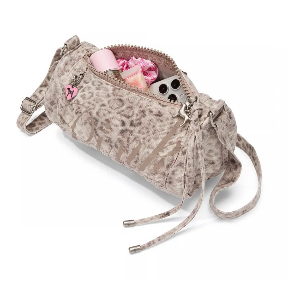 Victoria`s Secret VS Pink Beige Leo Haze Leopard Print Canvas Rolled Duffle Shoulder Bag by Victoria's Secret