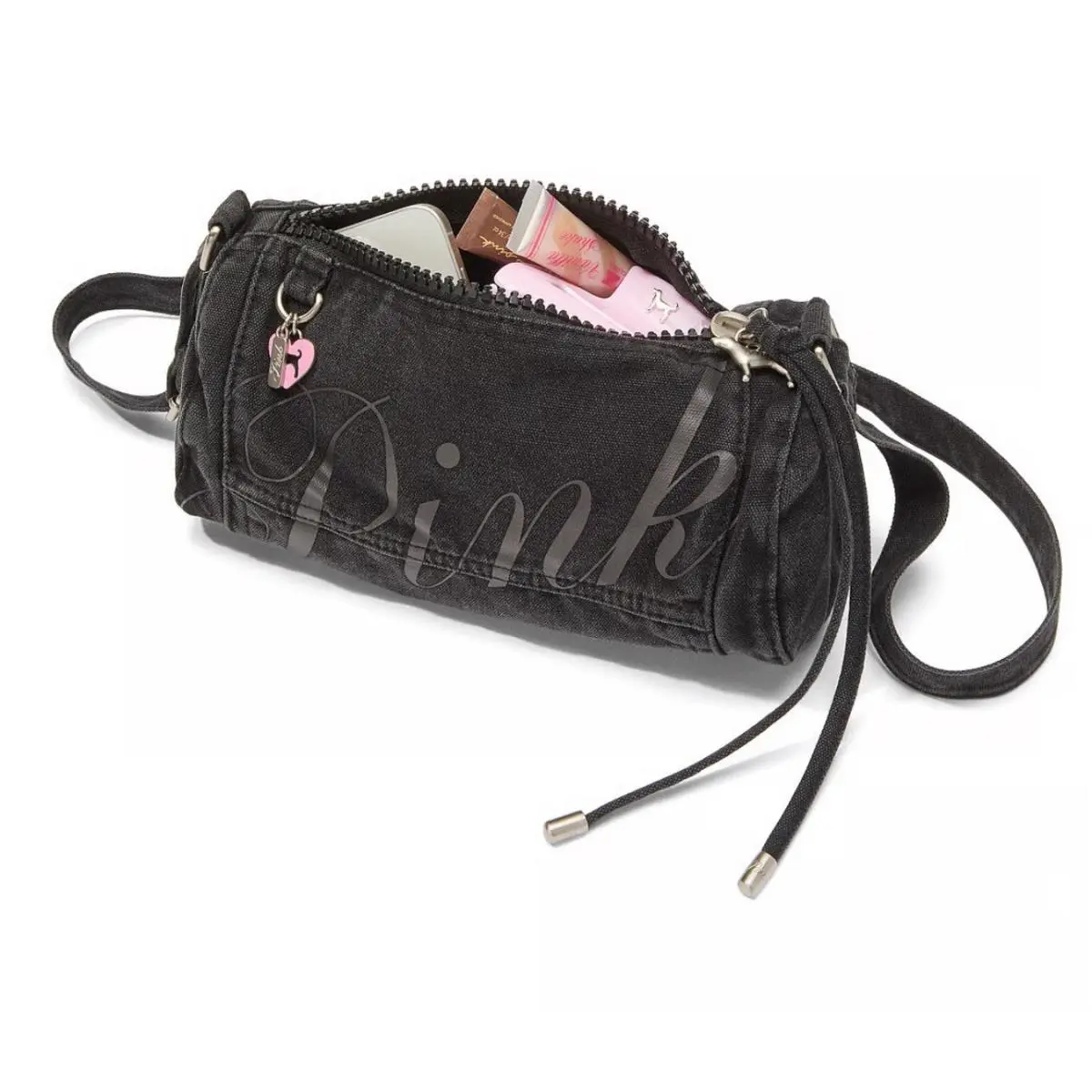 Victoria`s Secret VS Pink Black Canvas Rolled Duffle Shoulder Bag - Viral Sensation by Victoria's Secret