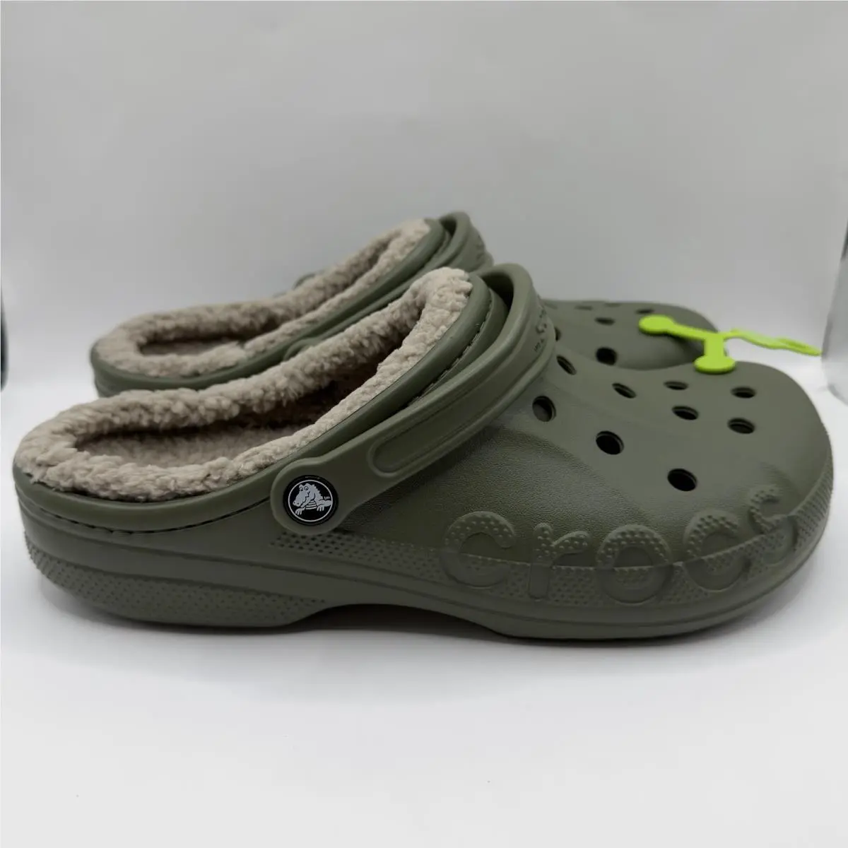 Crocs Adult Men’s Baya Lined Fur Fuzz Clogs Army Green Multi US Size 11
