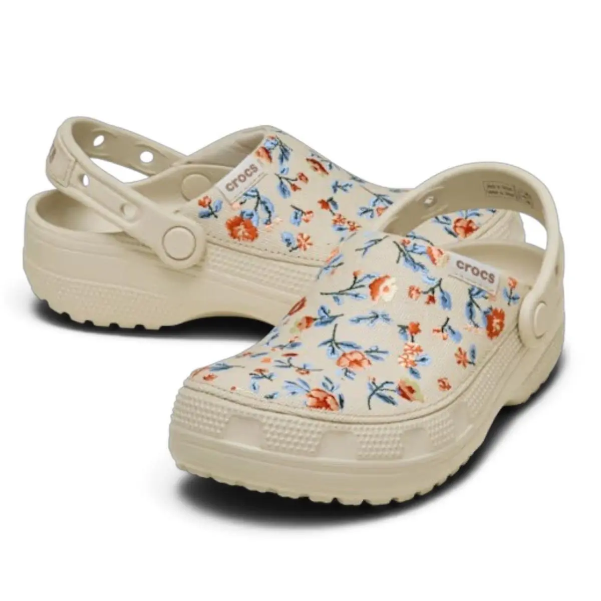 Crocs Classic Crafted Floral Clog Womens 8 Frappe Multi Embroidered 212878
